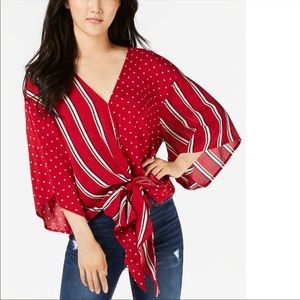 Polly & Ester Stripes and Dots Tie Front Blouse Medium